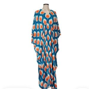 Vibrant Blue and Orange Patterned Free People Kaftan NWT